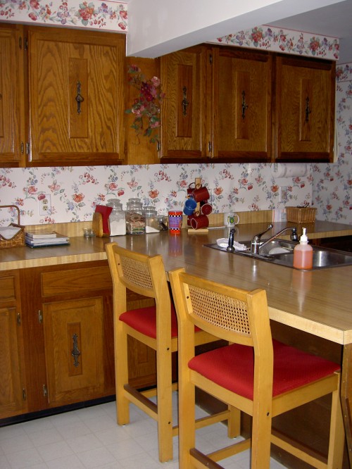 Original kitchen style, towards island